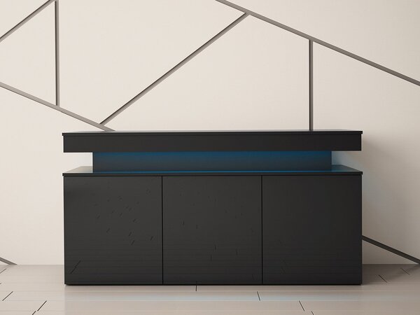 Dulap Lesteralo 3D 160 (Negru + lucios negru) (cu iluminat LED). 1105937
