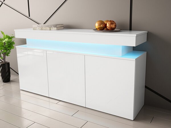 Dulap Lesteralo 3D 160 (Alb + lucios Alb) (cu iluminat LED). 1105936