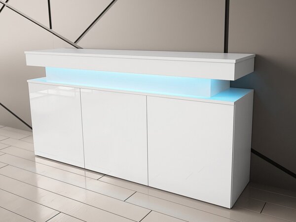 Dulap Lesteralo 3D 160 (Alb + lucios Alb) (cu iluminat LED). 1105936