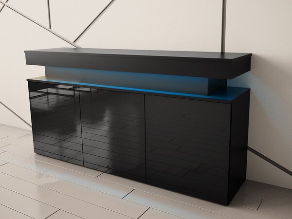 Dulap Lesteralo 3D 160 (Negru + lucios negru) (cu iluminat LED). 1105937