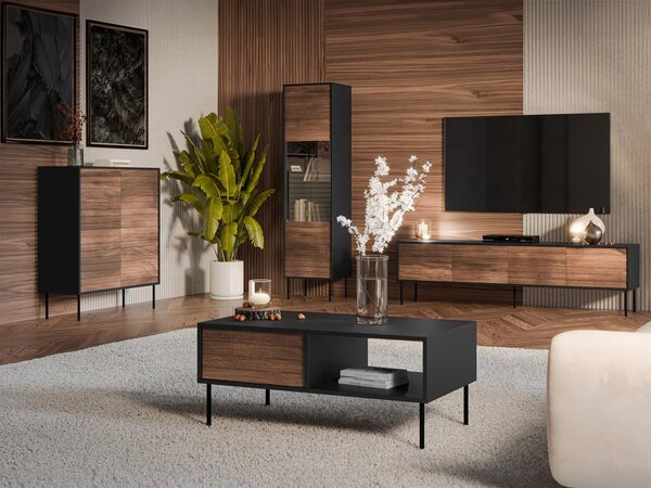 Set mobilier living Hermano I (Negru + Nuc warnia) . 1105956