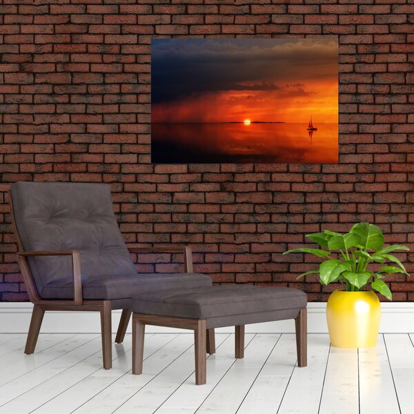 Tabloul apusului de soare cu barca (90x60 cm)