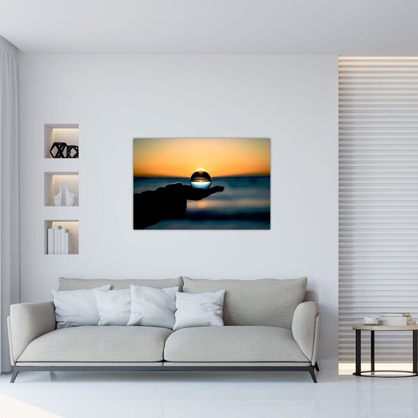 Tabloul cu bilă din sticlă în palmă (90x60 cm)