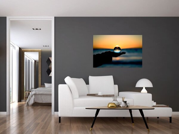 Tabloul cu bilă din sticlă în palmă (90x60 cm)