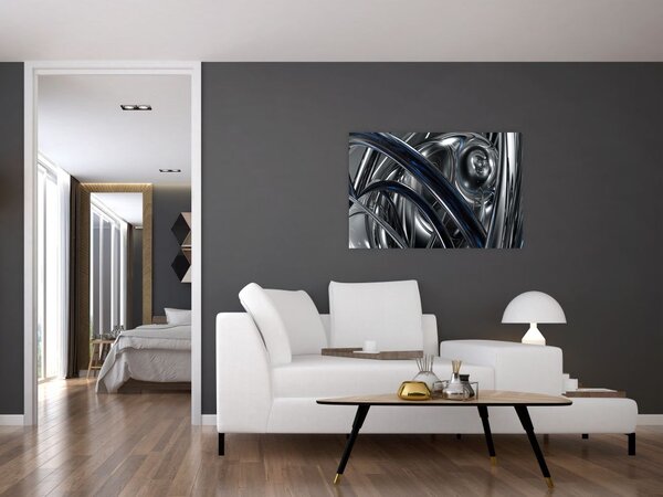 Tabloul cu abstracție gri cu albastru (90x60 cm)