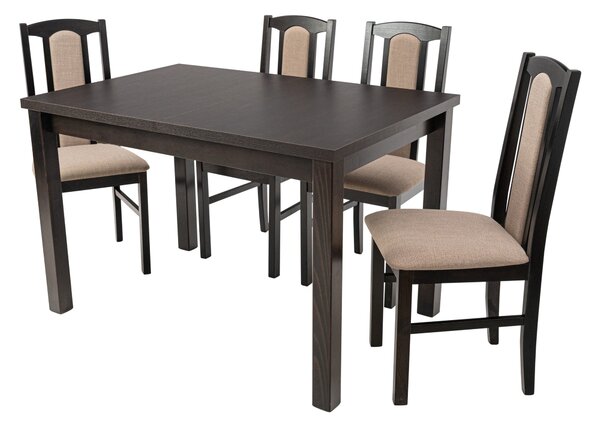 Set masa extensibila 120x150cm cu 4 scaune tapitate, MB-13 Max5 si S-37 Boss7 W27A, wenge, lemn masiv, stofa