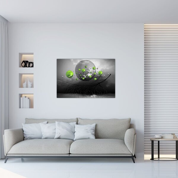 Tabloul cu bile abstracte verzi (90x60 cm)