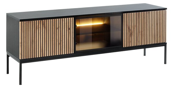 Dulap TV Dernas RTV154 (Negru grafit + Stejar wotan) (cu iluminat LED galben). 1106215