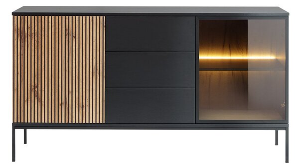 Vitrină Dernas KSZ154 (Negru grafit + Stejar wotan) (cu iluminat LED galben). 1106293