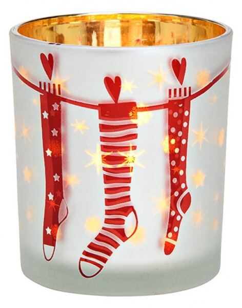 Sfesnic din sticla CHRISTMAS STOCKING 10 cm alb