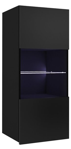 Vitrină de perete Brolani BR11 (negru + negru lucios) (cu iluminat LED albastru). 1106337