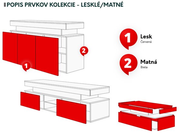 Set mobilier living Lesteralo I (Negru + lucios negru) (cu iluminat LED). 1105960