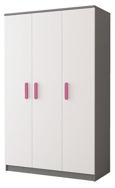 Dulap Didi, alb/roz, 120x193x50 cm, 3 usi cu balamale