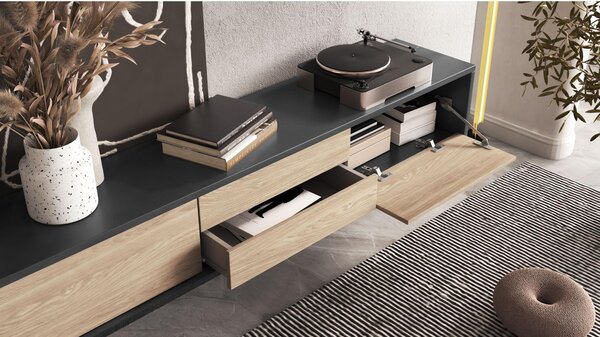 Masă TV Fiora 39 (antracit + stejar uleios). Promo -19%. 1066465
