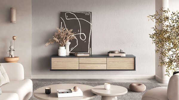 Masă TV Fiora 39 (antracit + stejar uleios). Promo -19%. 1066465