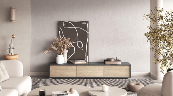 Masă TV Fiora 39 (antracit + stejar uleios). Promo -19%. 1066465