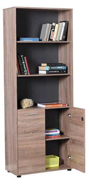 Biblioteca Adore New York Office, 2 usi cu cheie, 3 rafturi fix, Natur, 72x187x34 cm