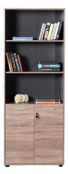 Biblioteca Adore New York Office, 2 usi cu cheie, 3 rafturi fix, Natur, 72x187x34 cm