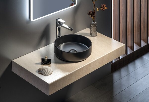 Isvea Isvea, chiuveta ceramica blat INFINITY ROUND, diametru 36 cm, negru mat, 10NF65036-2N