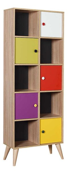 Biblioteca Adore Rainbow, 10 rafturi, Multicolor - Sonoma, 67x185x30 Cm