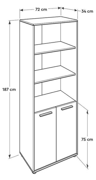 Biblioteca Adore New York Office, 2 usi cu cheie, 3 rafturi fix, Natur, 72x187x34 cm