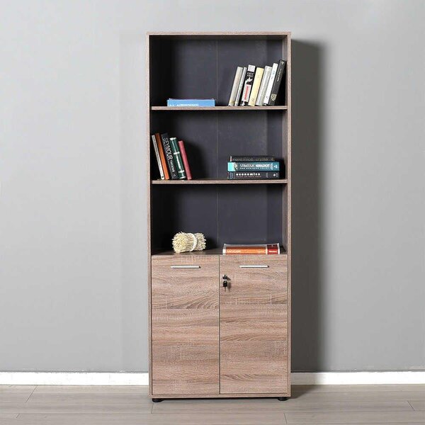 Biblioteca Adore New York Office, 2 usi cu cheie, 3 rafturi fix, Natur, 72x187x34 cm