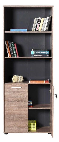 Biblioteca Adore New York Office, 2 usi cu cheie, 3 rafturi fix, Natur, 72x187x34 cm