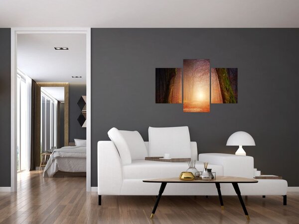 Tablou cu pădurea toamna în ceață (90x60 cm)