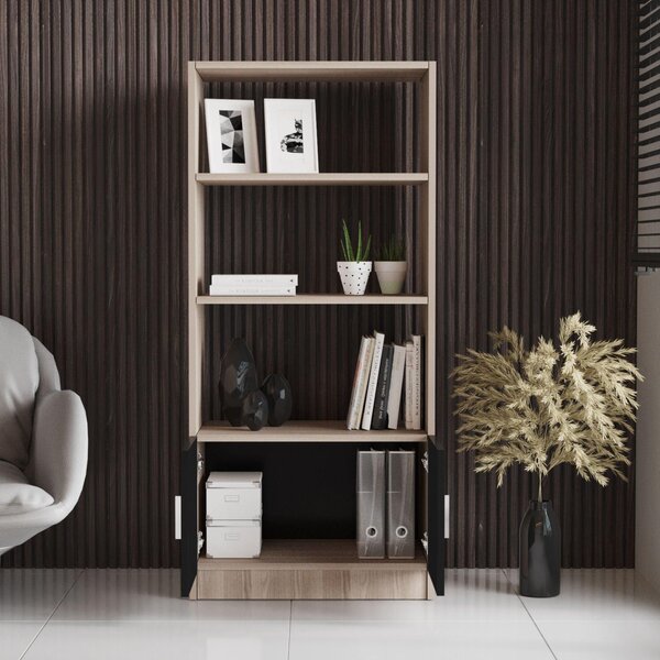 Biblioteca Variom cu 2 usi si 4 rafturi, Nuc - Stejar, 64x140x38 cm