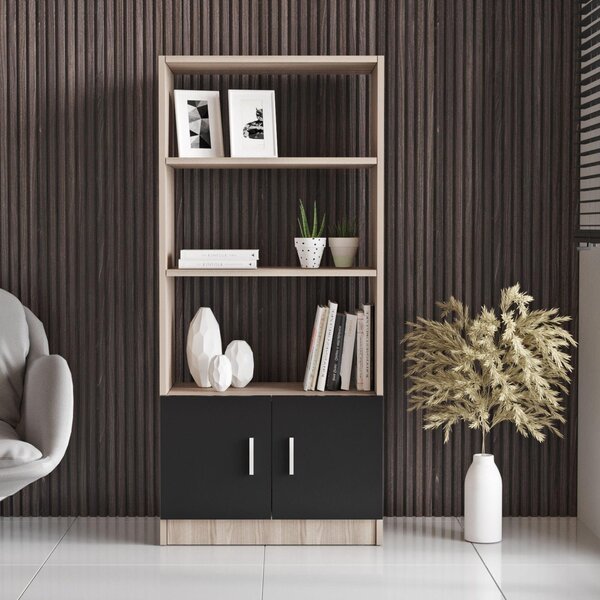 Biblioteca Variom cu 2 usi si 4 rafturi, Nuc - Stejar, 64x140x38 cm