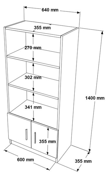 Biblioteca Variom cu 2 usi si 4 rafturi, Nuc - Stejar, 64x140x38 cm