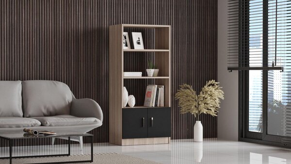 Biblioteca Variom cu 2 usi si 4 rafturi, Nuc - Stejar, 64x140x38 cm