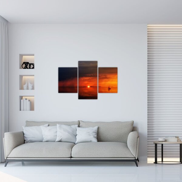 Tabloul apusului de soare cu barca (90x60 cm)