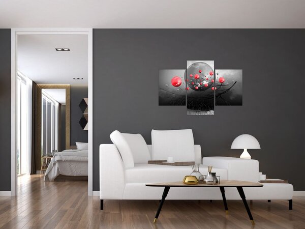 Tabloul cu bile abstracte roșii (90x60 cm)