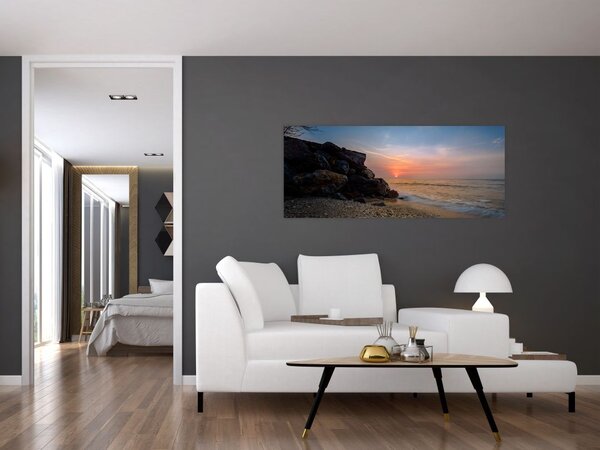 Tablou apusului de soare pe plajă (120x50 cm)