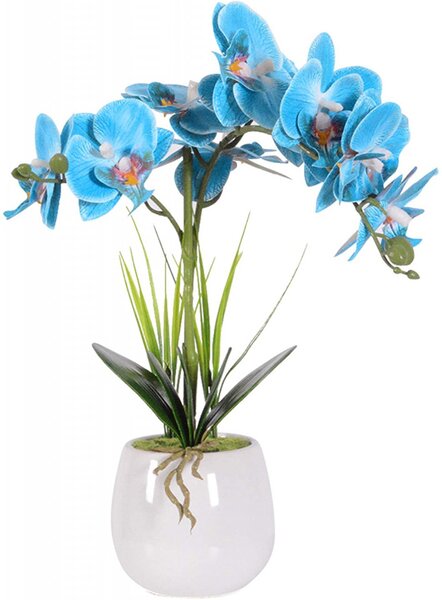 Floare artificiala phalaenopsis Vivilinen, alb/albastru/verde, 12 x 11 x 43 cm