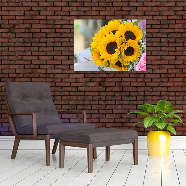 Tablou cu buchetul miresii de floarea soarelui (70x50 cm)