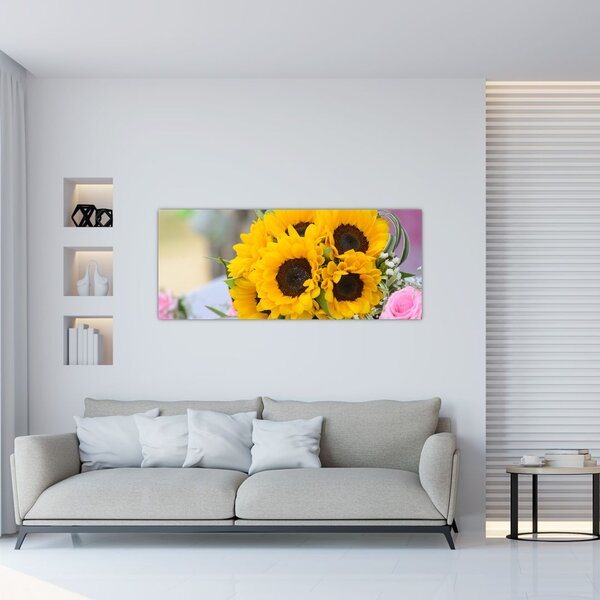Tablou cu buchetul miresii de floarea soarelui (120x50 cm)