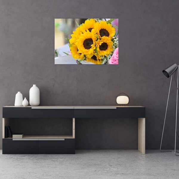 Tablou cu buchetul miresii de floarea soarelui (70x50 cm)