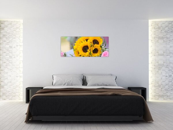 Tablou cu buchetul miresii de floarea soarelui (120x50 cm)