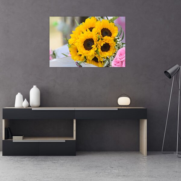 Tablou cu buchetul miresii de floarea soarelui (90x60 cm)