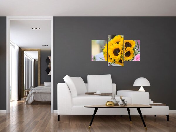 Tablou cu buchetul miresii de floarea soarelui (90x60 cm)