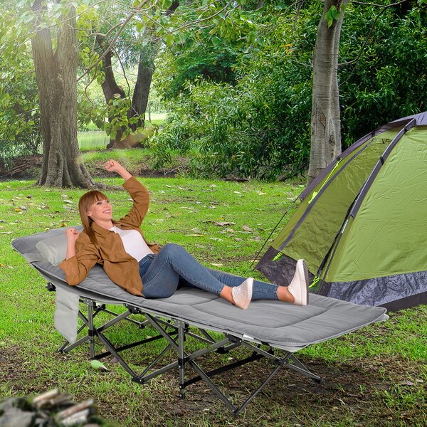 Outsunny Pat Pliabil pentru Camping cu Buzunare de Depozitare și Geantă de Transport, Pat pentru Camping, 188x64.5x53 cm, Gri | Aosom Romania