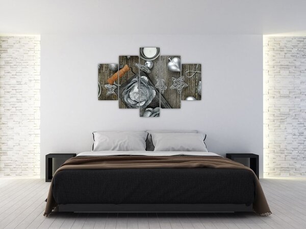 Tablou - decorațiuni argintii de Crăciun (150x105 cm)