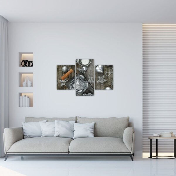 Tablou - decorațiuni argintii de Crăciun (90x60 cm)