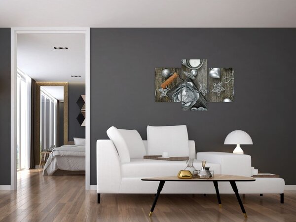 Tablou - decorațiuni argintii de Crăciun (90x60 cm)