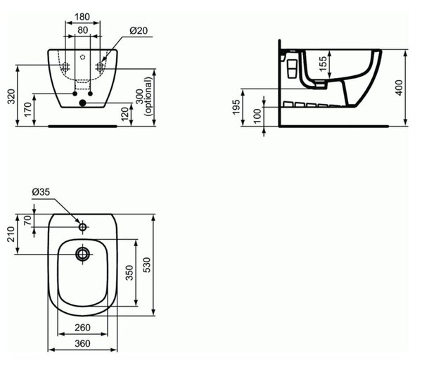 Ideal Standard Tesi bideu agăţat alb T457001