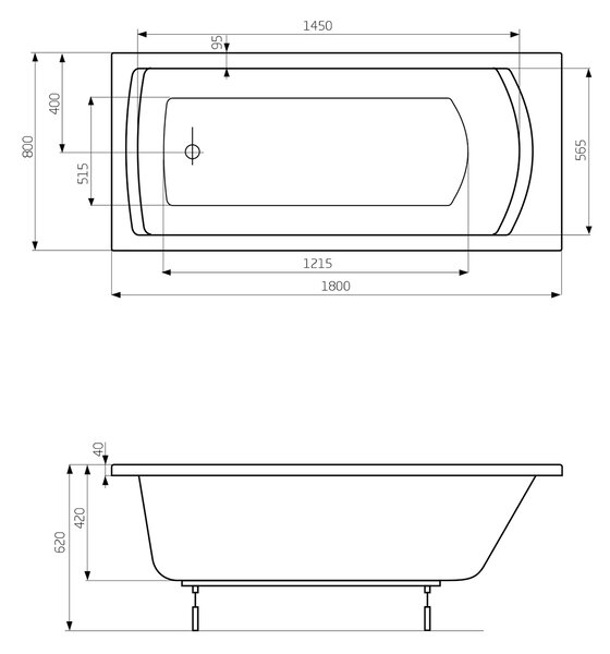 Roca Linea cada dreptunghiulară 180x80 cm alb A24T058000