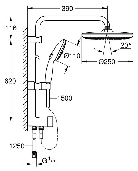 Grohe Vitalio Start System set de duș perete cu duș de ploaie crom 26680001