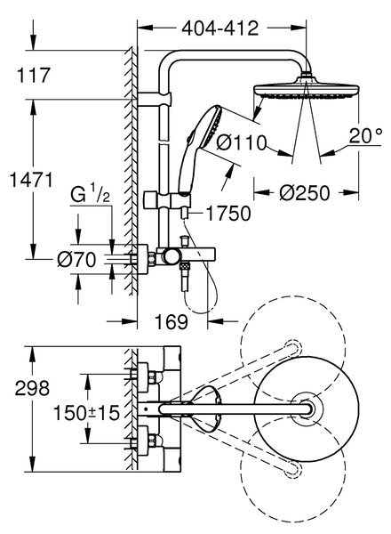 Grohe Vitalio Start System set de duș perete cu termostat cu duș de ploaie negru 269882431